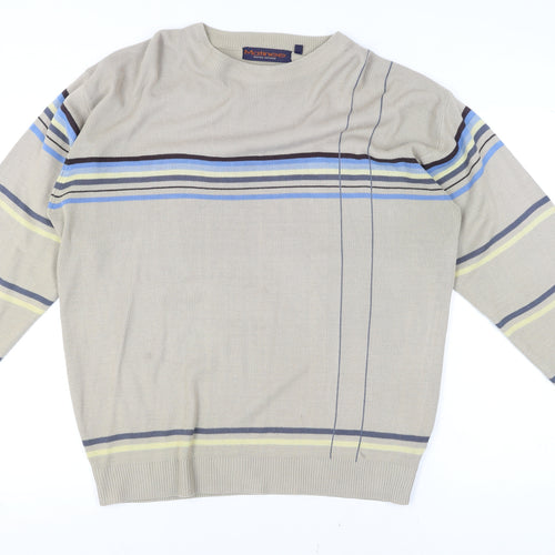 Matinee Men’s Beige Striped Acrylic Pullover Jumper L