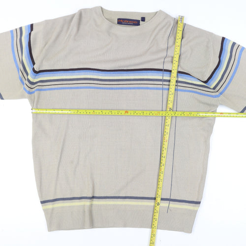 Matinee Men’s Beige Striped Acrylic Pullover Jumper L