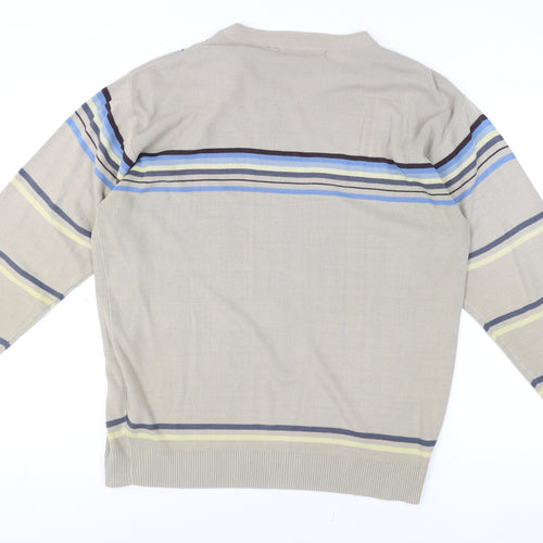 Matinee Men’s Beige Striped Acrylic Pullover Jumper L