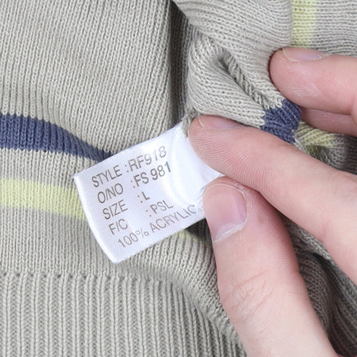 Matinee Men’s Beige Striped Acrylic Pullover Jumper L