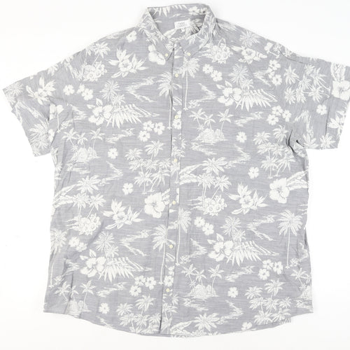 Next Men's Grey Hawaiian Floral Slim Fit 5XL Short Sleeve Shirt
