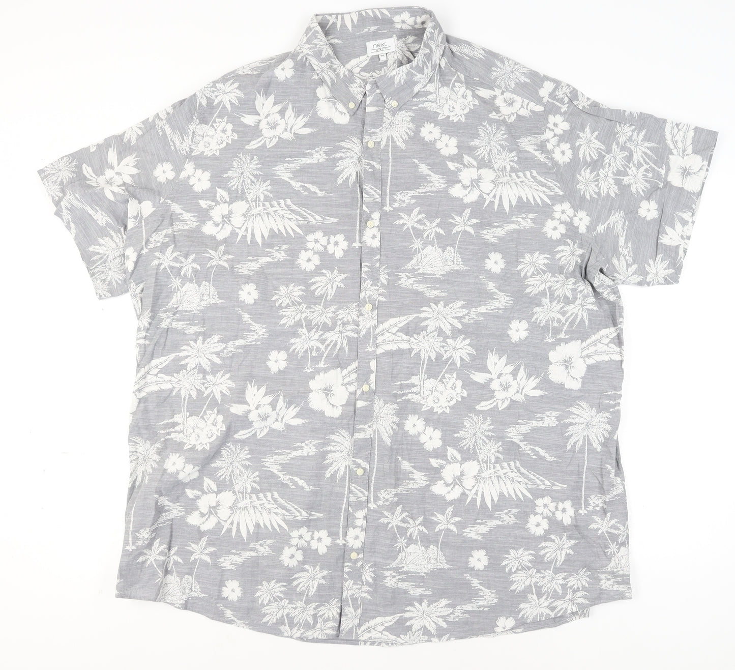 Next Men's Grey Hawaiian Floral Slim Fit 5XL Short Sleeve Shirt