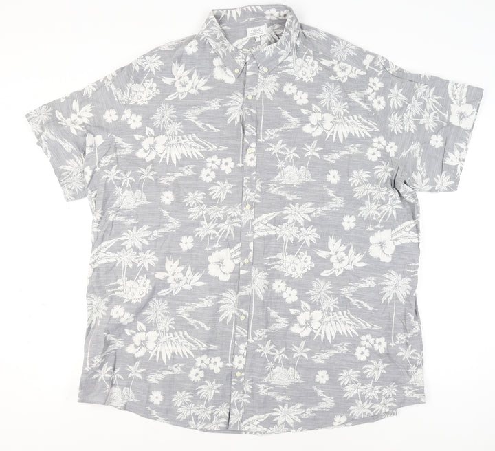 Next Men's Grey Hawaiian Floral Slim Fit 5XL Short Sleeve Shirt