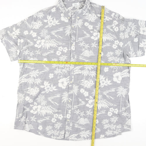 Next Men's Grey Hawaiian Floral Slim Fit 5XL Short Sleeve Shirt