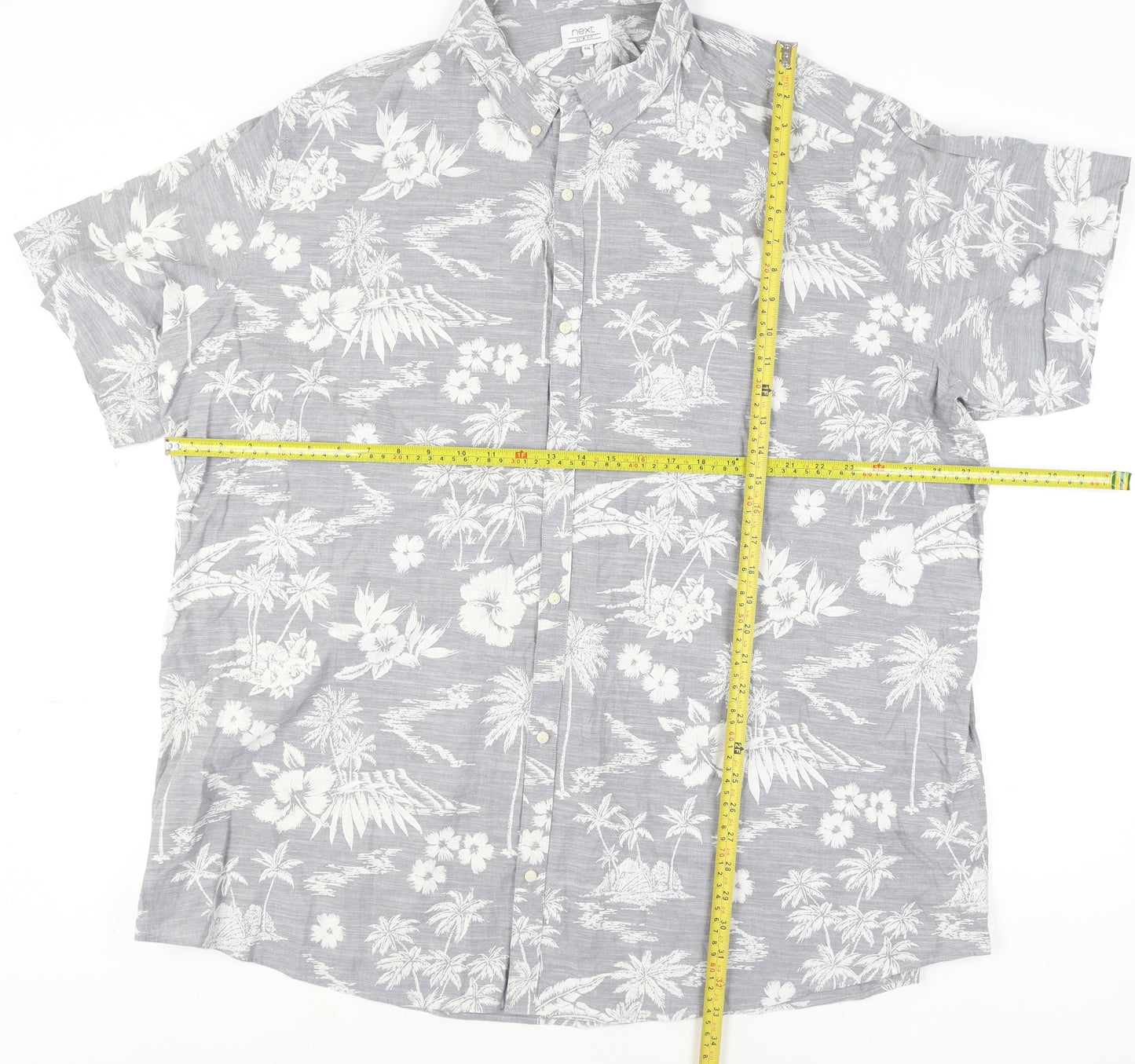 Next Men's Grey Hawaiian Floral Slim Fit 5XL Short Sleeve Shirt