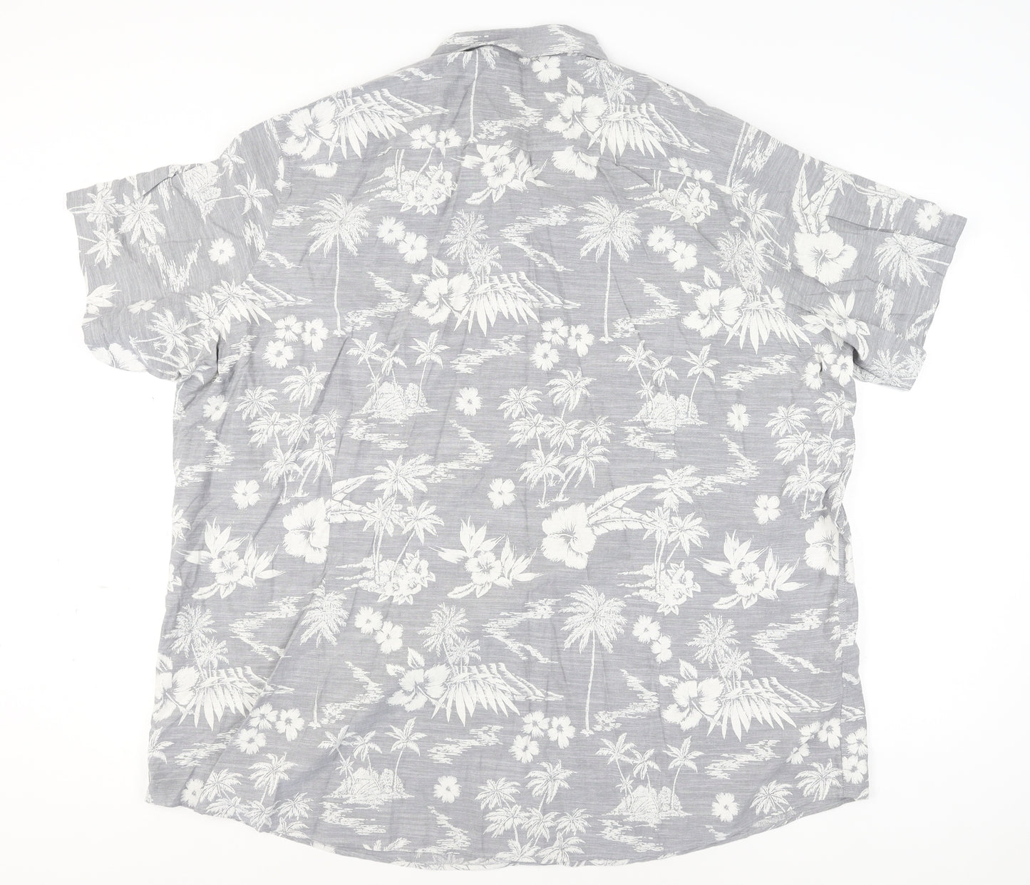 Next Men's Grey Hawaiian Floral Slim Fit 5XL Short Sleeve Shirt
