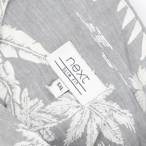 Next Men's Grey Hawaiian Floral Slim Fit 5XL Short Sleeve Shirt