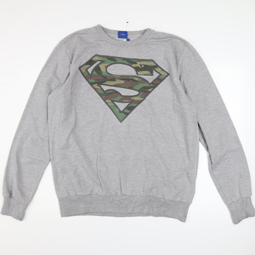 Superman Men's Grey XL Pullover Sweatshirt with Camo Logo