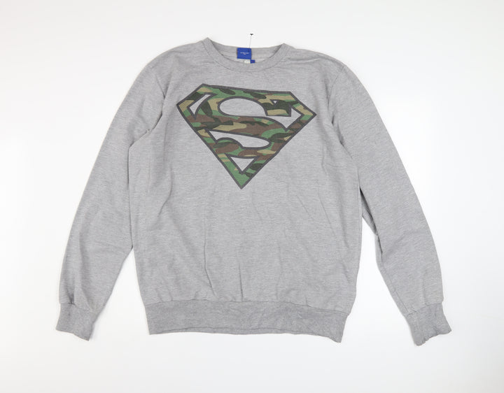 Superman Men's Grey XL Pullover Sweatshirt with Camo Logo