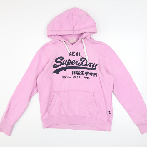 Superdry Womens Pink Pullover Hoodie Size 12 Cotton Blend Lined Casual