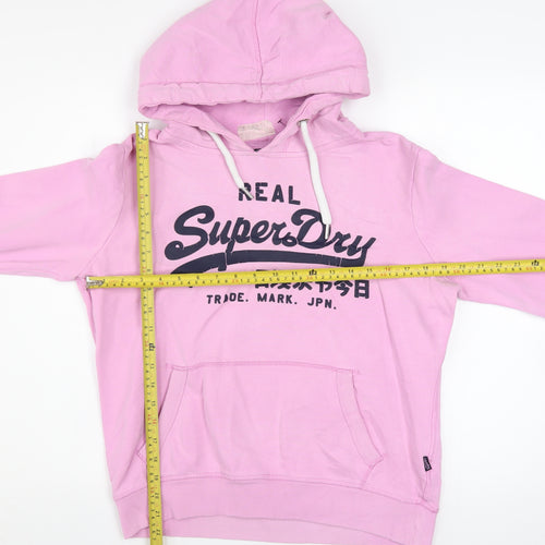 Superdry Womens Pink Pullover Hoodie Size 12 Cotton Blend Lined Casual