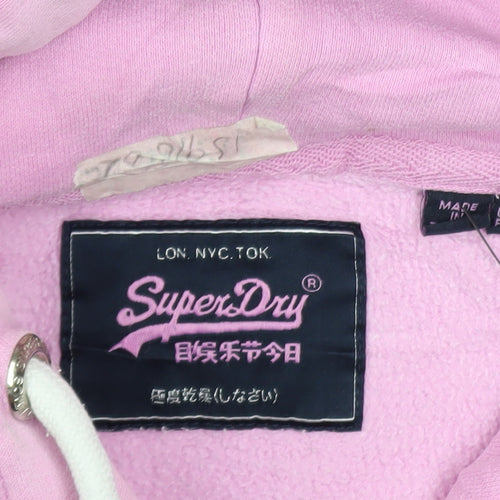 Superdry Womens Pink Pullover Hoodie Size 12 Cotton Blend Lined Casual