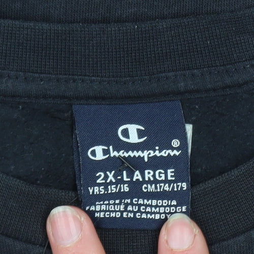 Champion Boys Black Pullover Sweatshirt 15-16 Years Logo Fleece Crew Neck