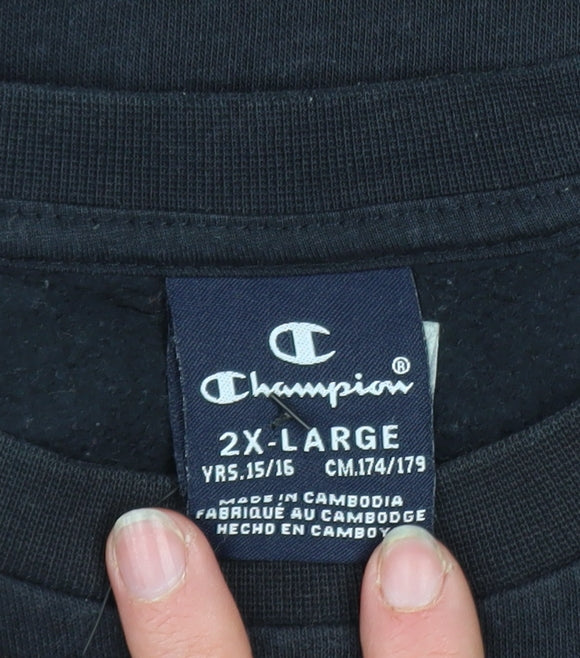 Champion Boys Black Pullover Sweatshirt 15-16 Years Logo Fleece Crew Neck