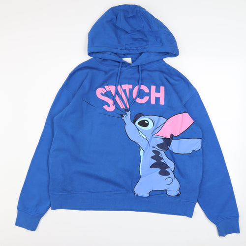 Disney Women Blue Lilo & Stitch Graphic Pullover Hoodie Size L 14/16
