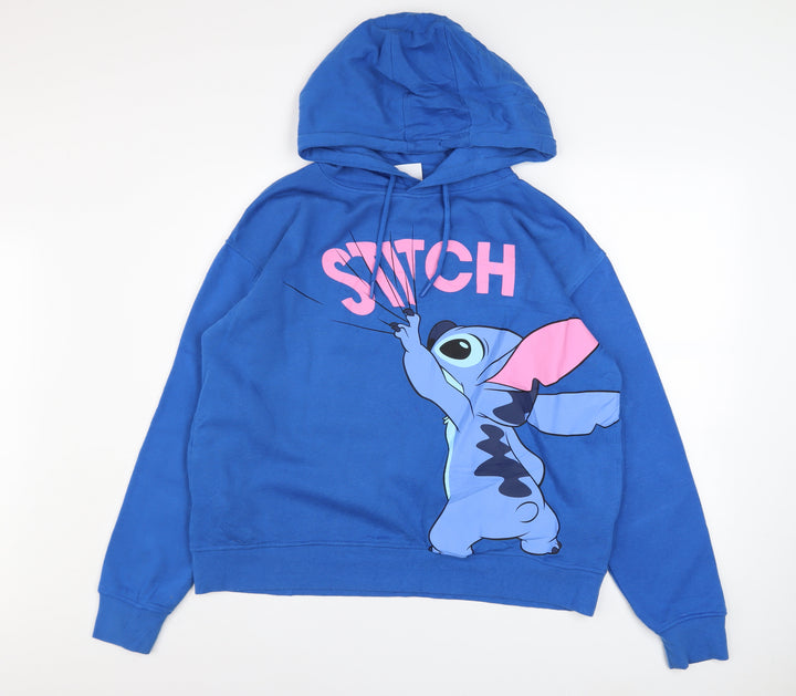 Disney Women Blue Lilo & Stitch Graphic Pullover Hoodie Size L 14/16