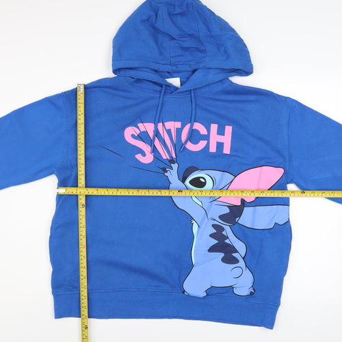 Disney Women Blue Lilo & Stitch Graphic Pullover Hoodie Size L 14/16