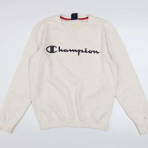 Champion Men’s Ivory Small Pullover Sweatshirt Logo Fleece