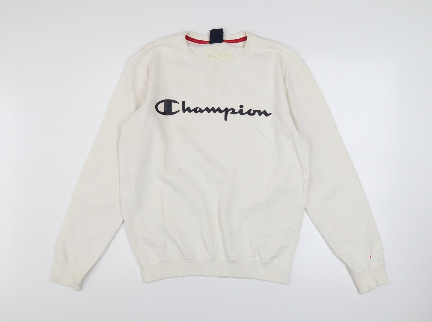 Champion Men’s Ivory Small Pullover Sweatshirt Logo Fleece