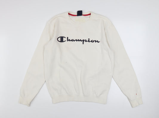 Champion Men’s Ivory Small Pullover Sweatshirt Logo Fleece