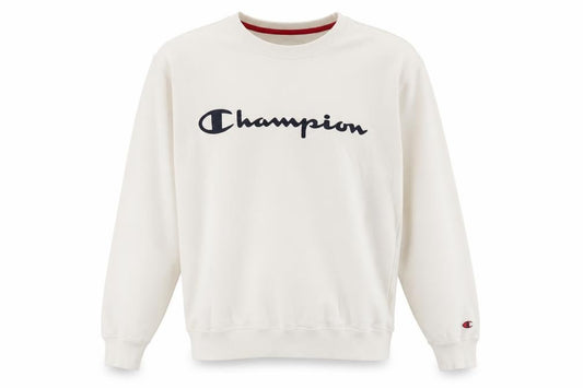 Front view of Champion Men’s Ivory Small Pullover Sweatshirt Logo Fleece