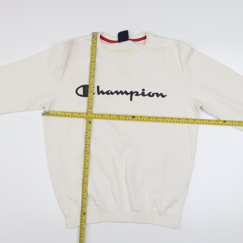 Champion Men’s Ivory Small Pullover Sweatshirt Logo Fleece
