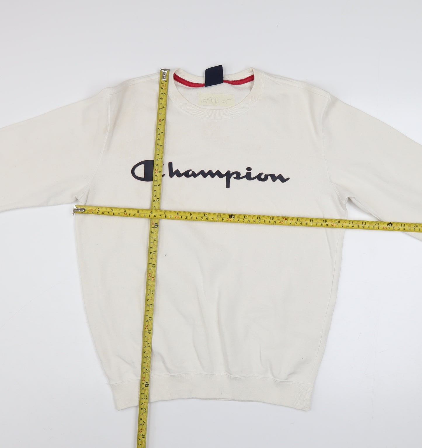 Champion Men’s Ivory Small Pullover Sweatshirt Logo Fleece