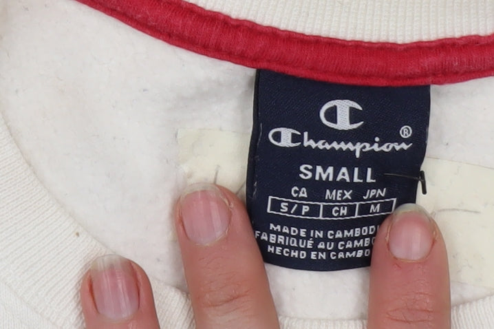 Champion Men’s Ivory Small Pullover Sweatshirt Logo Fleece