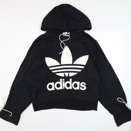 Adidas Womens Black Cotton Pullover Hoodie Size 12 with Logo