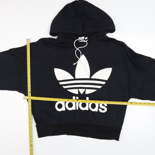 Adidas Womens Black Cotton Pullover Hoodie Size 12 with Logo