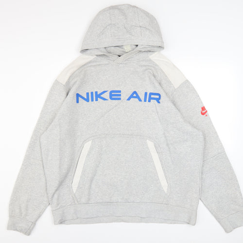 Nike Air Men’s Grey XL Pullover Hoodie with Logo Print