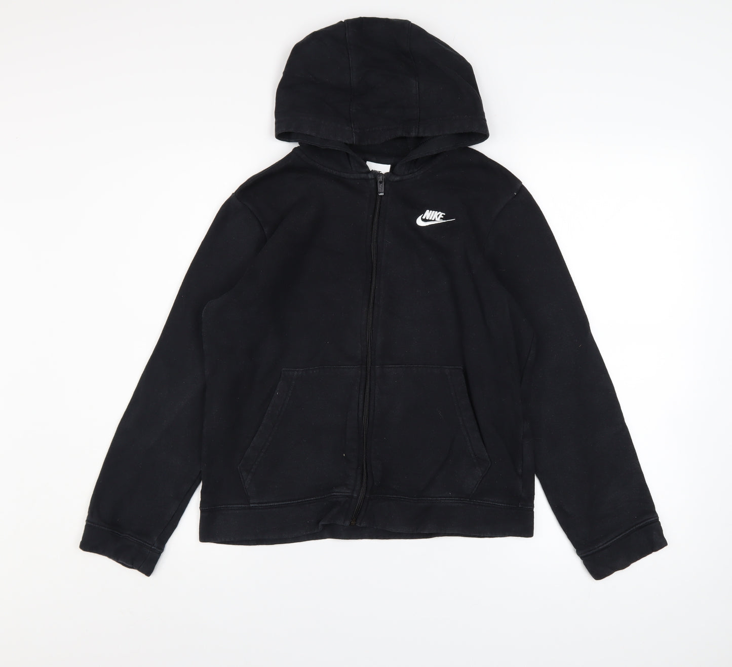 Nike Boys Black Full Zip Fleece Hoodie L 13-14 Years Logo Casual