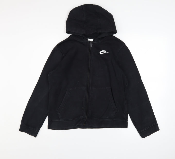 Nike Boys Black Full Zip Fleece Hoodie L 13-14 Years Logo Casual