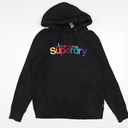 Superdry Womens Black Hoodie Size 16 Embroidered Pullover