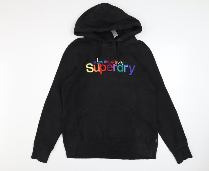 Superdry Womens Black Hoodie Size 16 Embroidered Pullover