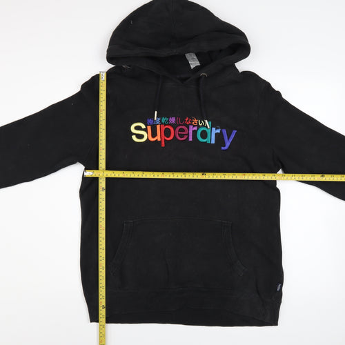 Superdry Womens Black Hoodie Size 16 Embroidered Pullover