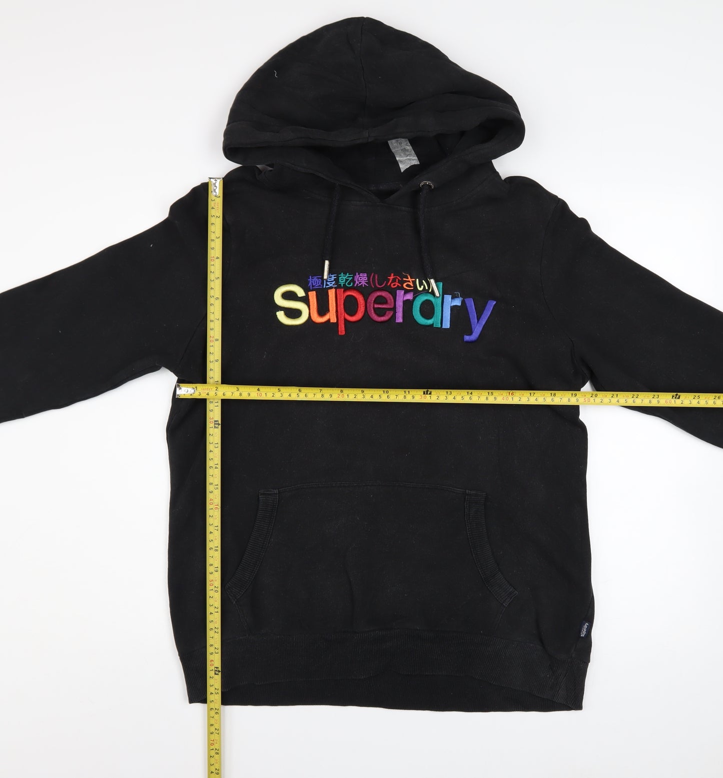 Superdry Womens Black Hoodie Size 16 Embroidered Pullover