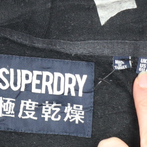 Superdry Womens Black Hoodie Size 16 Embroidered Pullover