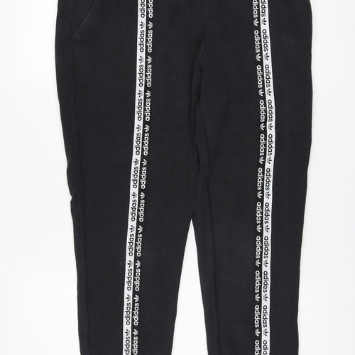 Adidas Womens Black Jogger Trousers Size 12 Cotton Side Stripe