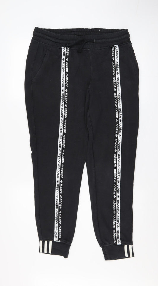 Adidas Womens Black Jogger Trousers Size 12 Cotton Side Stripe