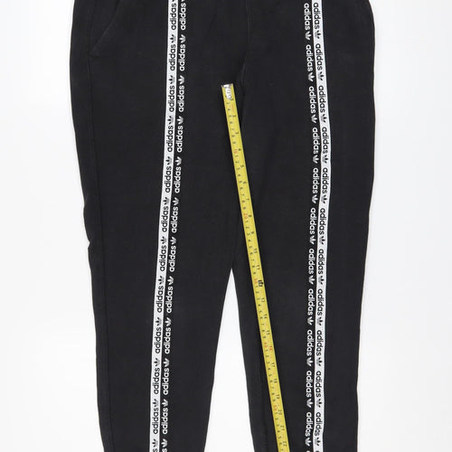 Adidas Womens Black Jogger Trousers Size 12 Cotton Side Stripe