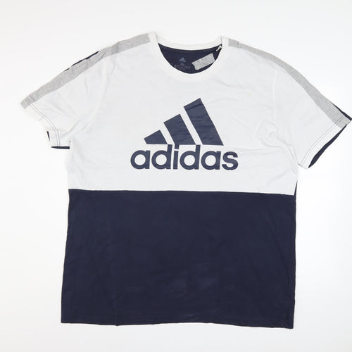 Adidas Men’s XL White Navy Colourblock Crew Neck Sports T-Shirt