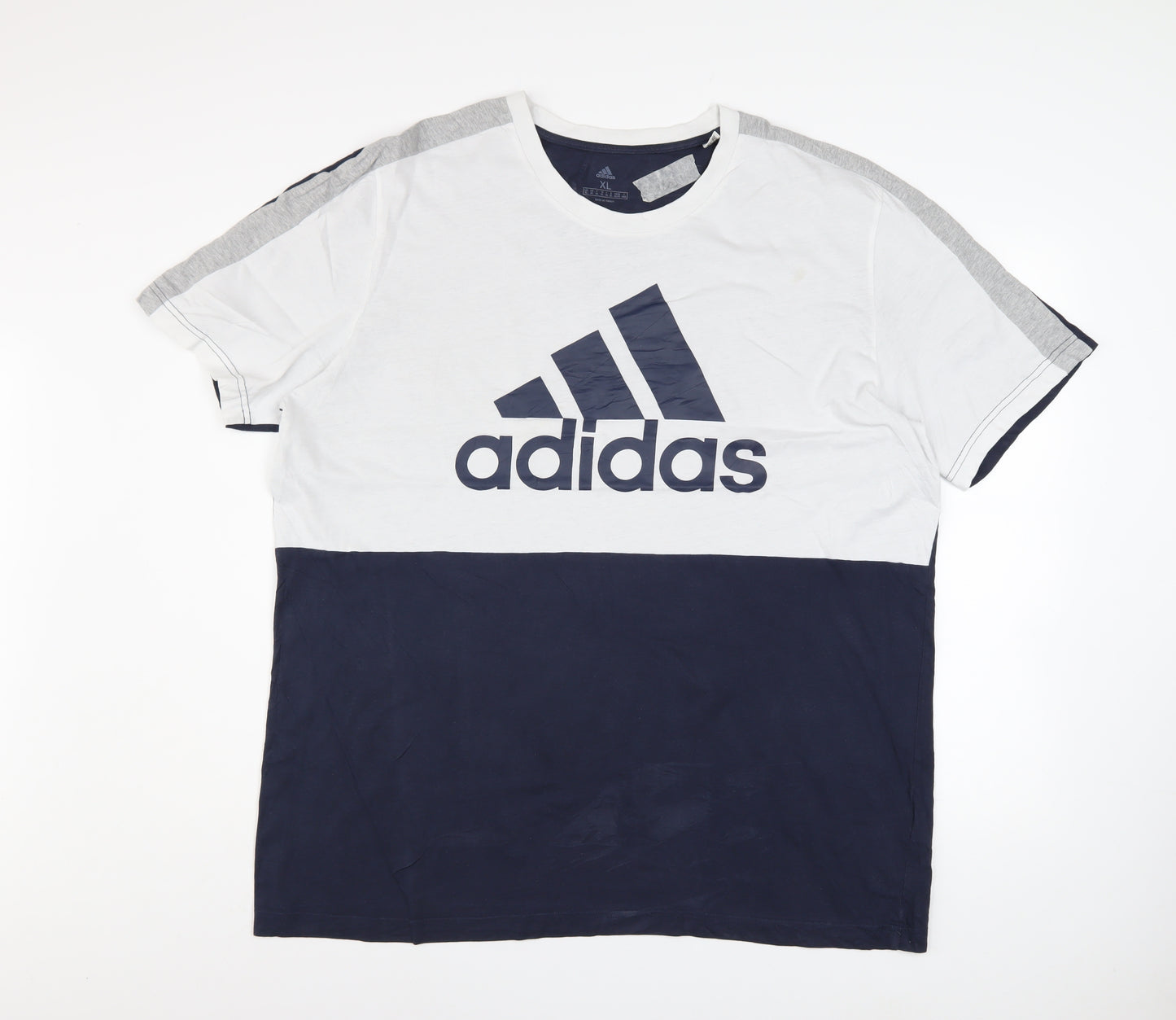 Adidas Men’s XL White Navy Colourblock Crew Neck Sports T-Shirt