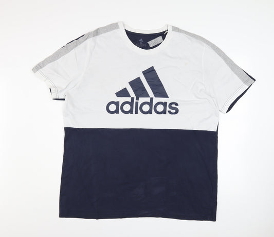 Adidas Men’s XL White Navy Colourblock Crew Neck Sports T-Shirt