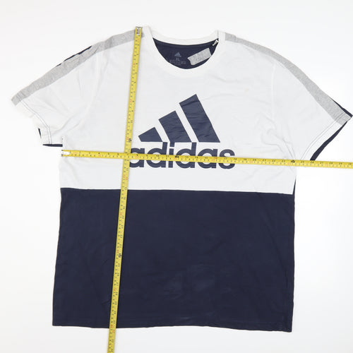 Adidas Men’s XL White Navy Colourblock Crew Neck Sports T-Shirt