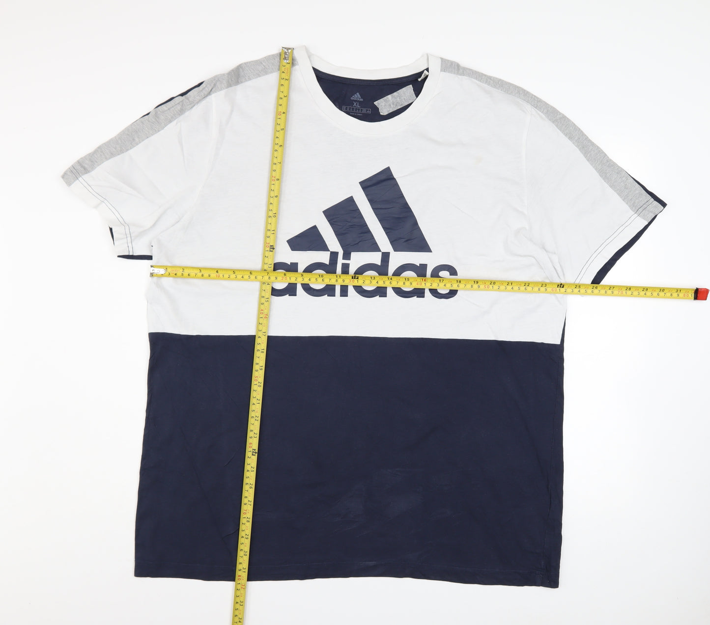 Adidas Men’s XL White Navy Colourblock Crew Neck Sports T-Shirt