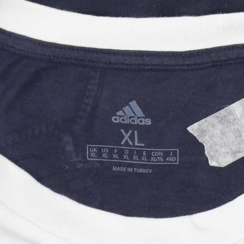 Adidas Men’s XL White Navy Colourblock Crew Neck Sports T-Shirt