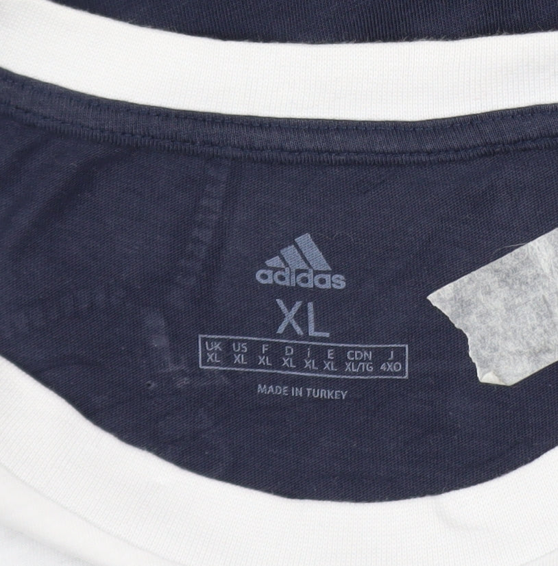 Adidas Men’s XL White Navy Colourblock Crew Neck Sports T-Shirt