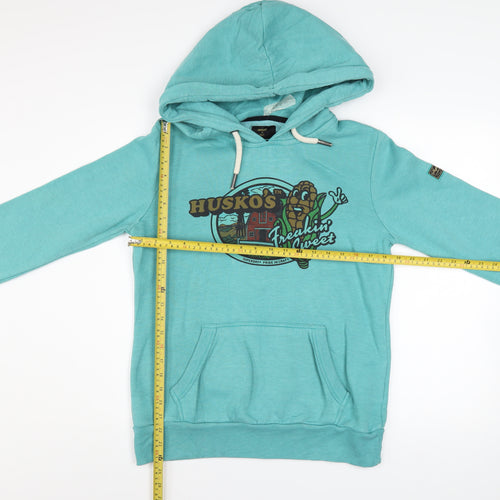 Superdry Womens Blue Pullover Hoodie Size 10 Graphic Print Cotton Blend