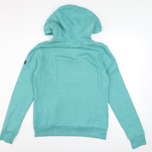 Superdry Womens Blue Pullover Hoodie Size 10 Graphic Print Cotton Blend